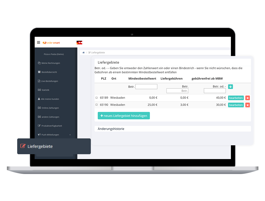 Liefergebiete order smart für lieferservices