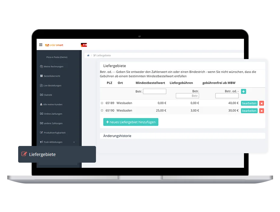Liefergebiete order smart für lieferservices